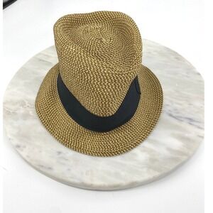 D&Y Paper Braid Fedora Hat with Black Ribbon Band‎ - Women's One Size